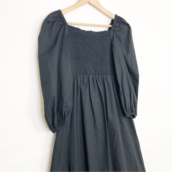 J Crew black smocked bodice puff sleeve, midi dress - Picture 5 of 11
